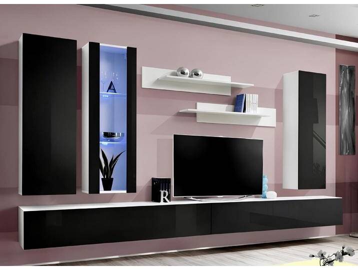 JVmoebel Wohnwand Luxuriöse Wohnwand im modernen Design – 8-teiliges Set, (8-St., Wohnwand+2x TV Ständer+Hänge Vitrine+2x Wandschrank+2x Wandregale) von OTTO