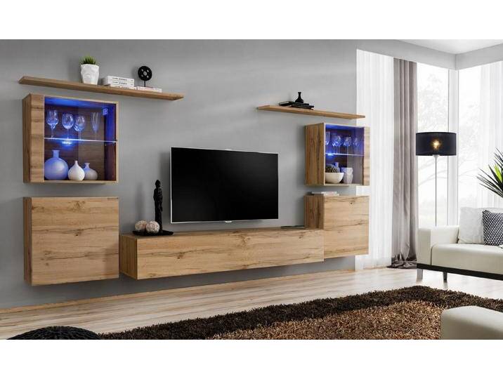 JVmoebel Wohnwand Luxuriöse Wohnwand mit Schrank und Regalen aus Holz, (8-St., 1x Wohnwand + 1x TV Ständer + 4x Wandschrank + 2x Wandregale) von OTTO