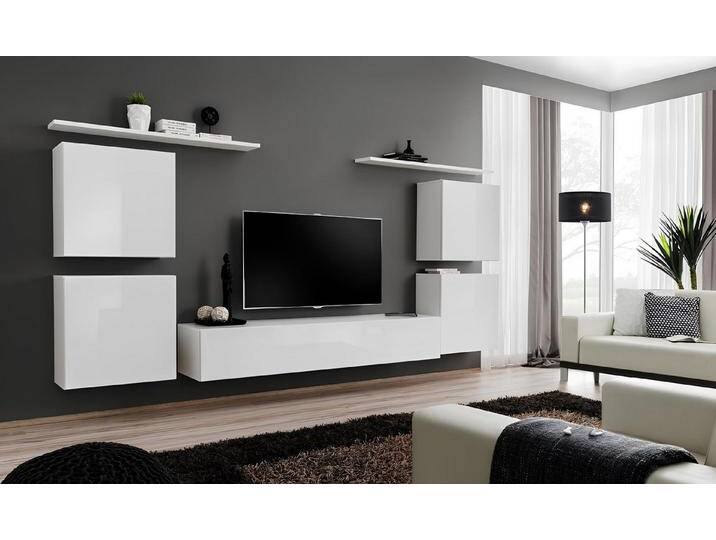 JVmoebel Wohnwand Luxuriöse moderne Wohnwand 8-teilig in Weiß für das Wohnzimmer, (8-St., 1x Wohnwand + 1x TV Ständer + 4x Wandschrank + 2x Wandregal) von OTTO