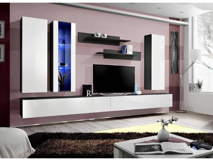 JVmoebel Wohnwand Moderne Designer Luxus Möbel aus Holz für Ihr Zuhause TV-Wand, (8-St., 1x Wohnwand+2x TV Ständer+1x Hänge Vitrine+2x Wandschrank+2x Wandregal) von OTTO