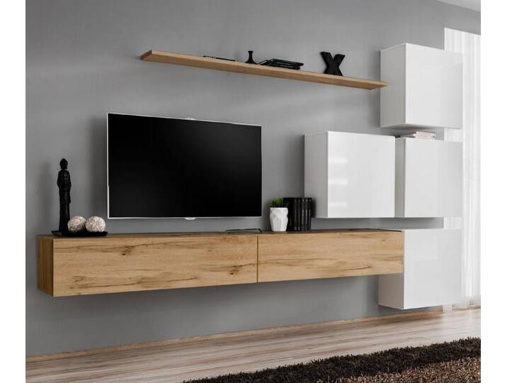 JVmoebel Wohnwand Moderne Luxus Wohnwand aus Holz in Braun für das Wohnzimmer, (8-St., 1x Wohnwand + 2x TV Ständer + 4x Wandschrank + 1x Wandregal) von OTTO