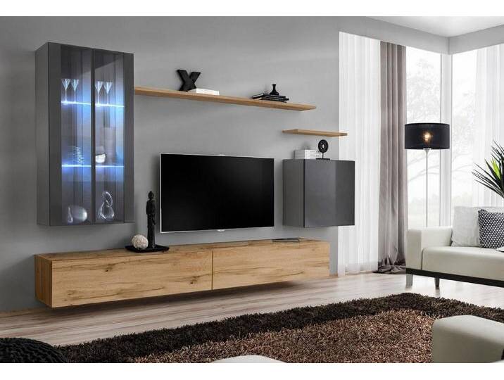 JVmoebel Wohnwand Moderne Luxus-Wohnzimmermöbel mit Designerregalen, (8-St., 1x Wohnwand + 2x TV Ständer + 3x Wandschrank + 2x Wandregal) von OTTO
