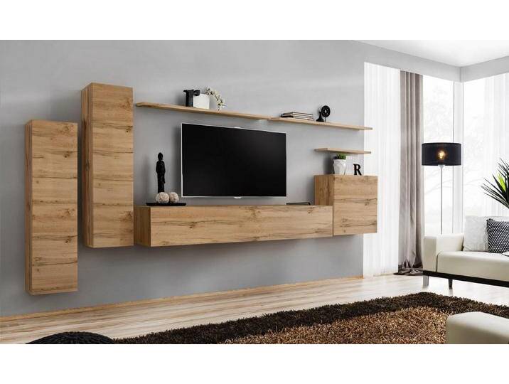 JVmoebel Wohnzimmer-Set Moderne Wandmontage für das Wohnzimmer – Designer Möbel Braun, (8-St., 1x Wohnwand + 1x TV Ständer + 3x Wandschrank + 3x Wandregal) von OTTO