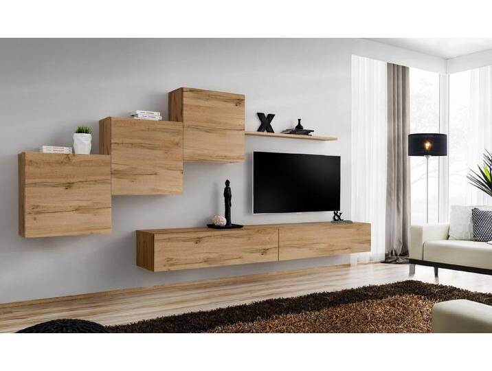 JVmoebel Wohnzimmer-Set Moderne Wandregal Kombination in Braun – Designer TV Möbelstücke, (7-St., 1x Wohnwand + 2x TV Ständer + 3x Wandschrank + 1x Wandregal) von OTTO