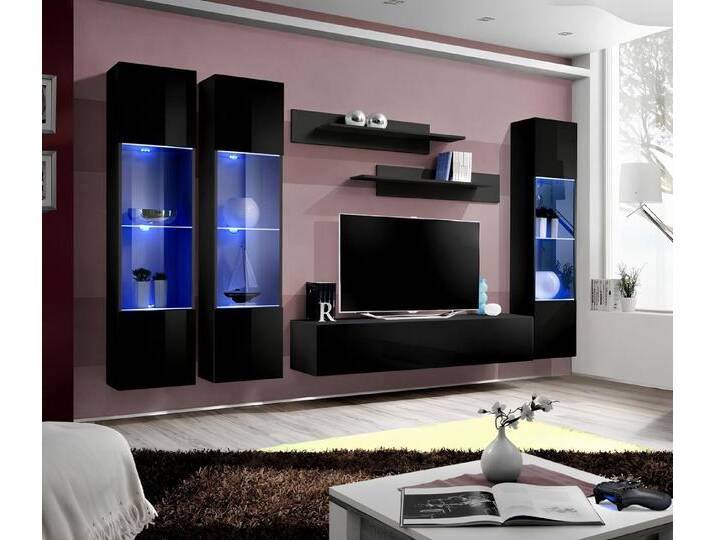 JVmoebel Wohnzimmer-Set Moderne Wohnzimmer-Garnitur mit Lowboard und Hängevitrine, (7-St., 1x Wohnwand + 1x TV Ständer + 3x Hänge Vitrine + 2x Wandregale) von OTTO