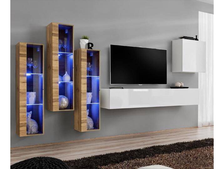 JVmoebel Wohnzimmer-Set Modernes 5-teiliges Wohnzimmer-Set aus Holz vom Designer, (6-St., 1x Wohnwand + 1x TV Ständer + 4x Wandschrank) von OTTO