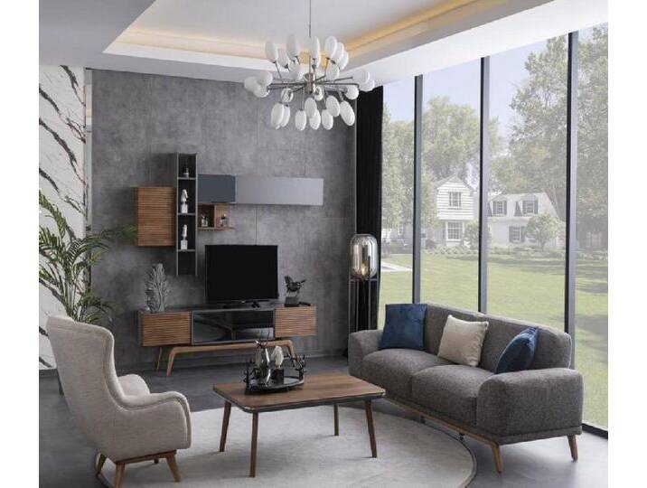 JVmoebel Polstergarnitur Sideboard Wandschrank Couchtisch Sofa 3 Sitzer Sessel Wohnzimmer Set, (5-tlg., Sideboard), Made in Europa, grau von OTTO