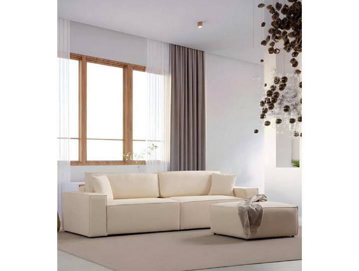 JVmoebel Polstergarnitur Stilvoller Beiger Viersitzer Exlusiver Polster Hocker Wohnzimmer 2tlg, (1-tlg., Sofa 4-Sitzer mit Hocker), Made in Europa von OTTO