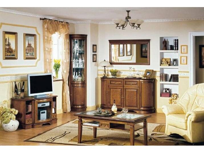 JVmoebel Wohnzimmer-Set Stilvoller Wohnwand TV Lowboard Holzmöbel Eckvitrine Sideboard, (4-St., 4tlg Wohnzimmer Set (TV Lowboard + Eckvitrine + Sideboard + Spiegel) von OTTO