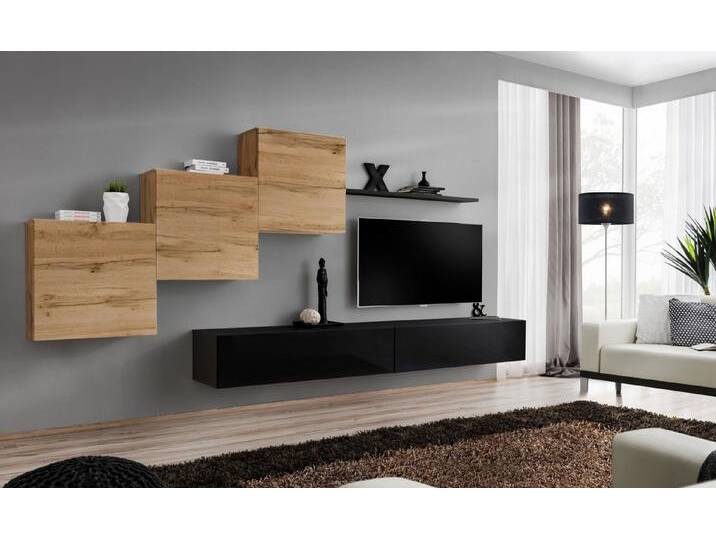JVmoebel Wohnwand Stylische Wohnwand Komplettsystem mit Designer-Regal, (7-St., 1x Wohnwand + 2x TV Ständer + 3x Wandschrank + 1x Wandregal) von OTTO