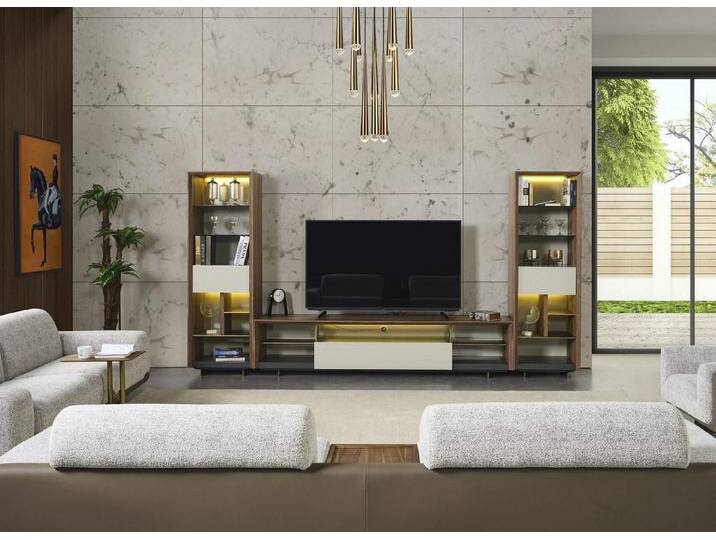 JVmoebel Wohnwand Wohnwand Set Holz Braun TV Sideboard Lowboard 3-teilig, (2-St., 1x RTV + 1x Schrank), Made in Europa, braun von OTTO