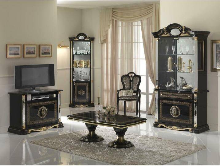 JVmoebel Wohnzimmer-Set Wohnzimmer Set Vitrine Kommode Spiegel Esstisch Design Schrank, Made in Europa, schwarz JVmoebel Wohnzimmer-Set Wohnzimmer Set Vitrine Kommode Spiegel Esstisch Design Schrank, Made in Europa, schwarz von OTTO