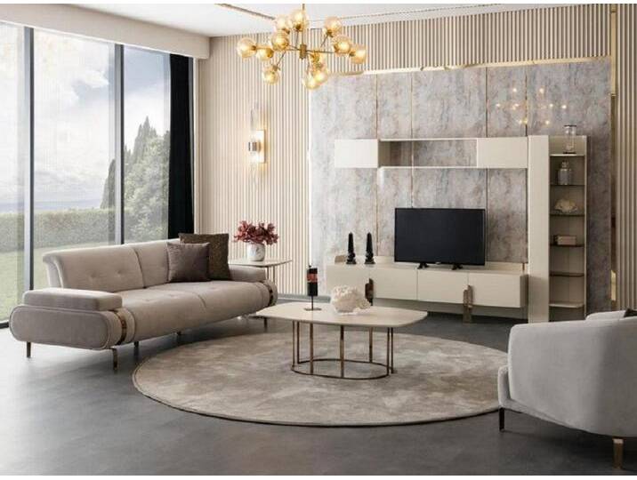 JVmoebel Wohnzimmer-Set Wohnzimmer Sofa 3 Sitzer Couchtisch Sideboard Wandschrank Bücherregal, (5-St., Sideboard), Made in Europa, beige von OTTO