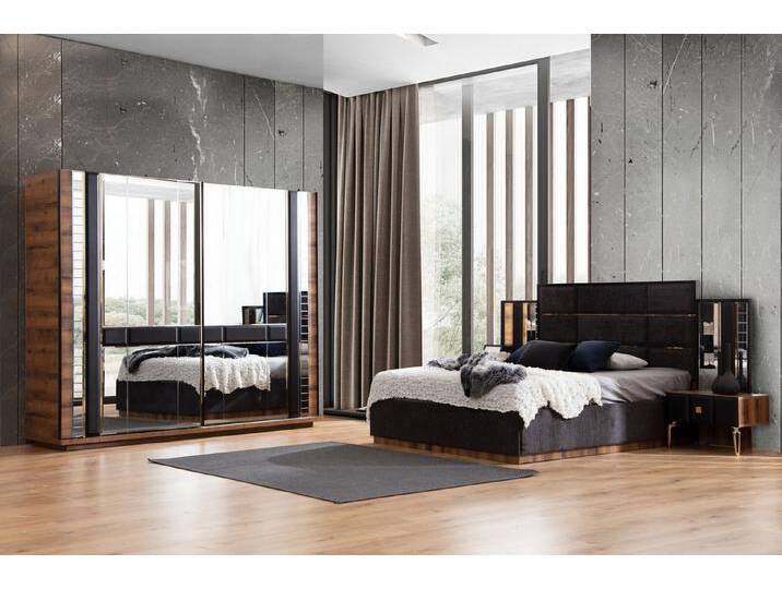 JulietHome Schlafzimmer-Set Black Wood, (Set, Kleiderschrank, Bett, Kommode mit Spiegel, 2 Nachttische), schwarz von OTTO