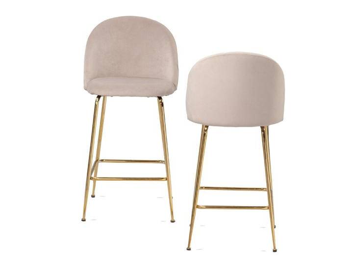 KADIMA DESIGN Barhocker 2er Set Barhocker Samt Beige Hocker mit Lehne & goldenen Beinen, (Tresenhocker, Bistrohocker Gepolstert), Küchenhocker Skandinavisch Stoff / Metall 110 kg, Design Barstuhl von OTTO