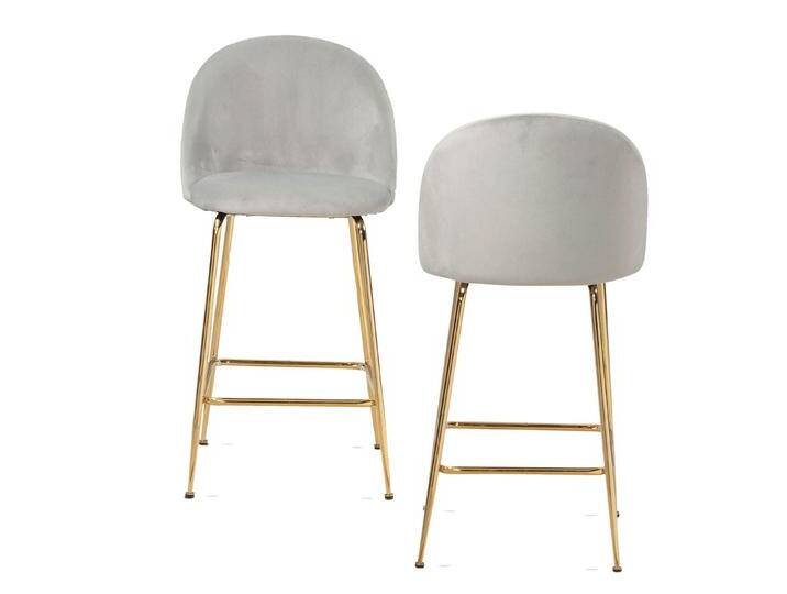 KADIMA DESIGN Barhocker 2er Set Barhocker Samt Grau Hocker mit Lehne & goldenen Beinen, (Tresenhocker, Bistrohocker Gepolstert), Küchenhocker Skandinavisch Stoff / Metall 110 kg, Design Barstuhl von OTTO