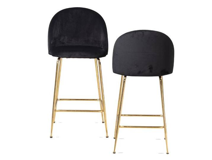 KADIMA DESIGN Barhocker 2er Set Barhocker Samt Schwarz Hocker mit Lehne & goldenen Beinen, (Tresenhocker, Bistrohocker Gepolstert), Küchenhocker Skandinavisch Stoff / Metall 110 kg, Design Barstuhl von OTTO