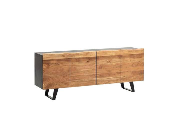 KADIMA DESIGN Kommode Sideboard Akazie Massivholz 180x75x45 cm Anrichte Schwarz mit (Standschrank Wohnzimmer mit Metallbeine), Baumkante, Kommode mit Türen von OTTO