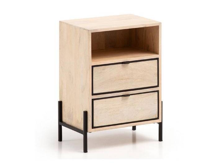 KADIMA DESIGN Nachttisch Nachttisch Mango Massivholz / Metall 43x60x30 cm Nachtschrank (Nachtkommode mit Stauraum & Metallgestell), Boxspringbett von OTTO