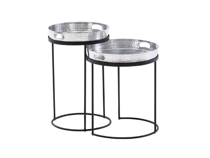 KADIMA DESIGN Satztisch Beistelltisch 2er Set Silber / Schwarz Metall Hammerschlag Satztisch (Modern, Runder Sofatisch), Rund, Couchtisch abnehmbares Tablett, Tabletttisch Sofa 2 teilig von OTTO