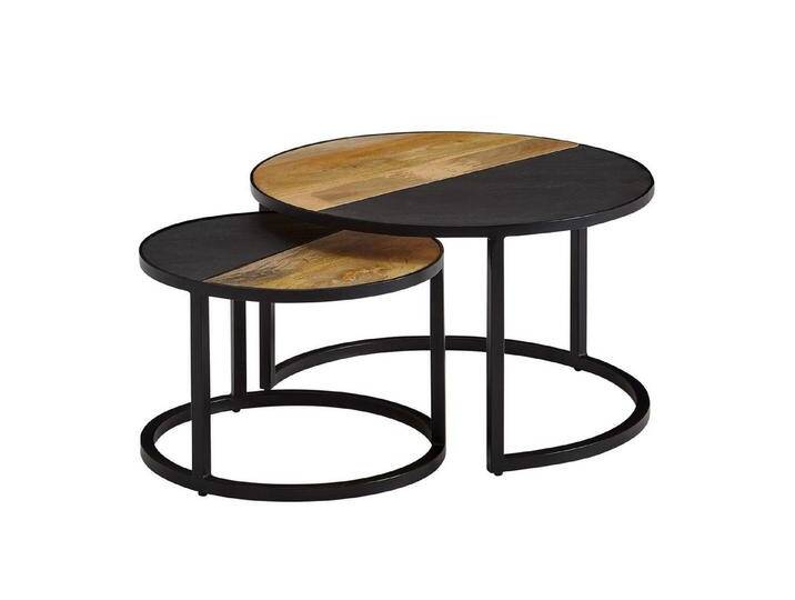 KADIMA DESIGN Satztisch Couchtisch 2er Set Mango Massivholz / Stein-Optik Sofatisch Rund (Holztisch Satztische Metall), Modern, Design Beistelltisch 2-teilig von OTTO