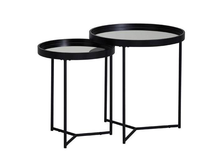 KADIMA DESIGN Satztisch Design Beistelltisch Rund Ø 50/36 cm - 2 teilig Schwarz mit Spiegel, Glasplatte, Wohnzimmertisch 2er Set, Satztisch verspiegelt von OTTO