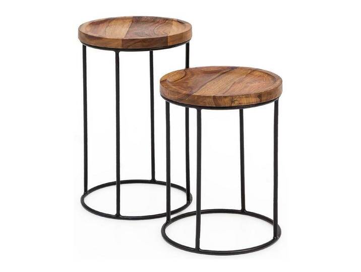 KADIMA DESIGN Satztisch Design Satztisch Massivholz Metall Beistelltisch 2er Set Klein (Metallgestell, Schmaler Sofatisch Ablagetisch), Couchtisch Set 2 Holz Tische von OTTO