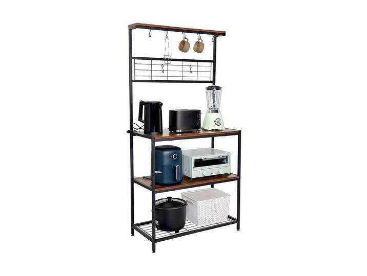 KAHOO Küchenregal Standregal, 4 Ablagen + 7 S-Haken, 84 x 40 x 170 cm, mit Gitterzaun, braun schwarz von OTTO
