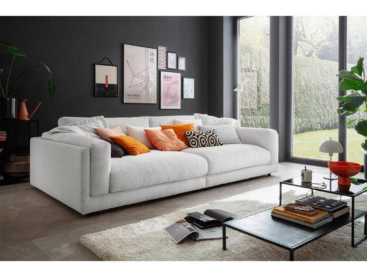 KAWOLA Big-Sofa RAINA, Couch Cord oder Leder verschiedene Farben 254x150 cm, grau, hellgrau von OTTO