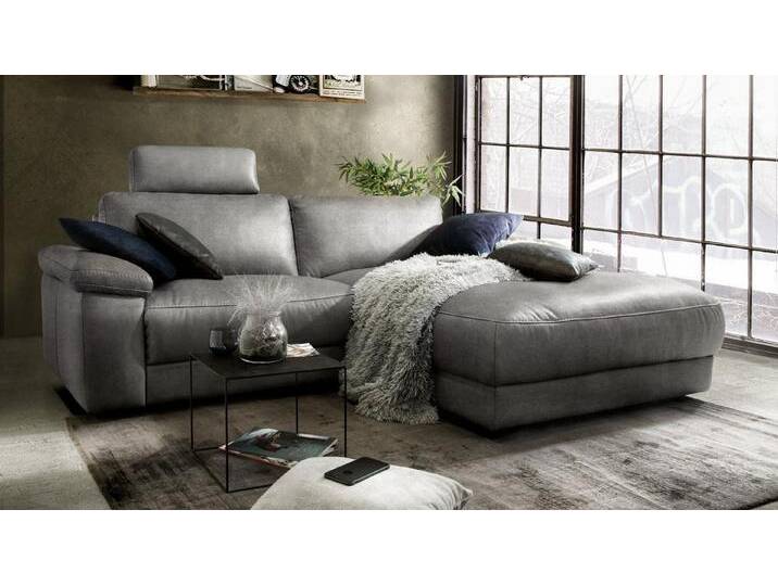 KAWOLA Ecksofa LOLA, Couch L-Form rechts oder links, Sitzvorzug motorisch, Stoff oder Leder, grau, Recamiere rechts, grau von OTTO