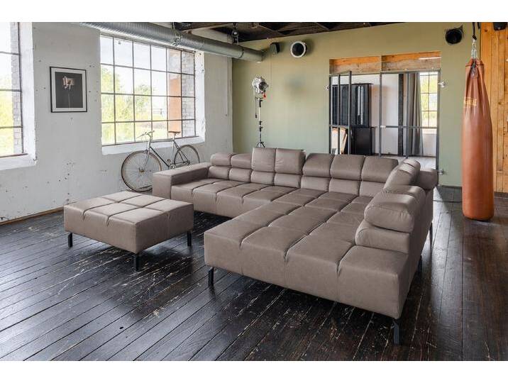 KAWOLA Ecksofa NELSON, L-Form rechts oder links Leder mit Hocker und motorischem Sitzvorzug, braun, dunkelbraun von OTTO