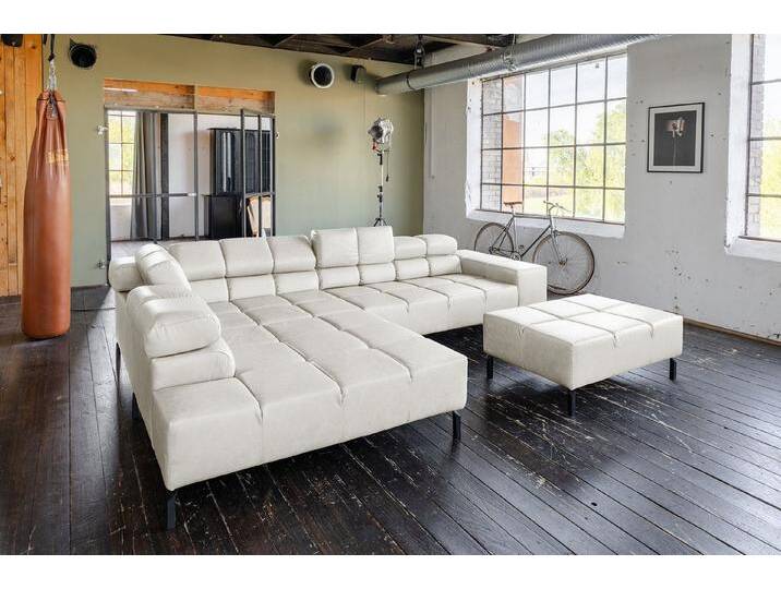 KAWOLA Ecksofa NELSON, L-Form rechts oder links Leder mit Hocker und motorischem Sitzvorzug, grau, hellgrau KAWOLA Ecksofa NELSON, L-Form rechts oder links Leder mit Hocker und motorischem Sitzvorzug, grau, hellgrau von OTTO