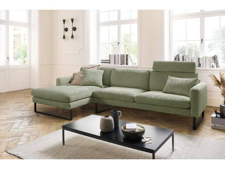 KAWOLA Ecksofa RICARDA, Couch L-Form rechts oder links Cord verschiedene Farben 298x154 cm, grün, Recamiere links, olivgrün von OTTO