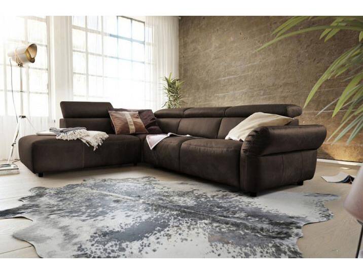 KAWOLA Ecksofa RISO, Couch L-Form rechts oder links Leder Sitztiefenverstellung, 263x240 cm, grau, anthrazit von OTTO