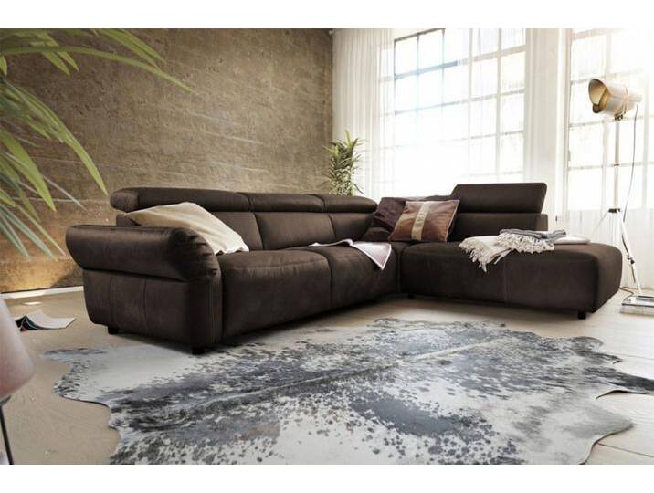 KAWOLA Ecksofa RISO, Couch L-Form rechts oder links Leder Sitztiefenverstellung, 263x240 cm, grau, anthrazit von OTTO