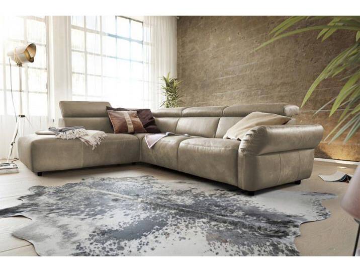 KAWOLA Ecksofa RISO, Couch L-Form rechts oder links Leder Sitztiefenverstellung, 263x240 cm, grau, grau von OTTO
