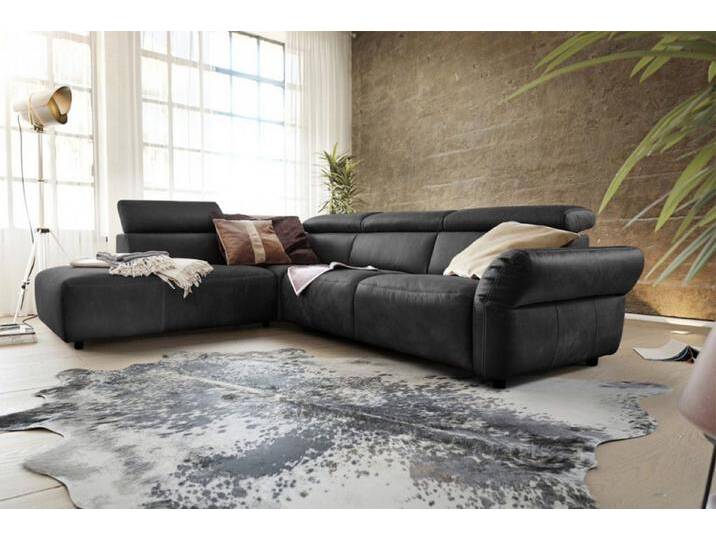 KAWOLA Ecksofa RISO, Couch L-Form rechts oder links Leder Sitztiefenverstellung, 263x240 cm, schwarz, schwarz von OTTO