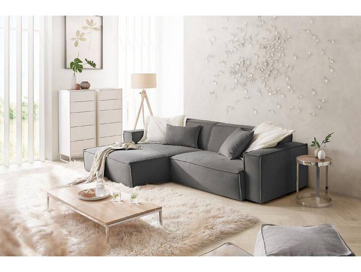 KAWOLA Ecksofa SAMU, Couch L-Form rechts oder links Feincord verschiedene Farben 276x168 cm, grau, Recamiere links, anthrazit von OTTO