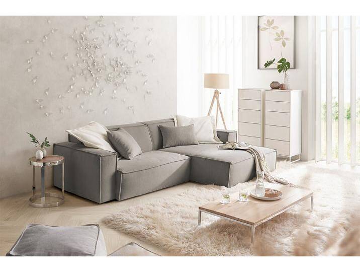 KAWOLA Ecksofa SAMU, Couch L-Form rechts oder links Feincord verschiedene Farben 276x168 cm, grau, Recamiere rechts, grau von OTTO