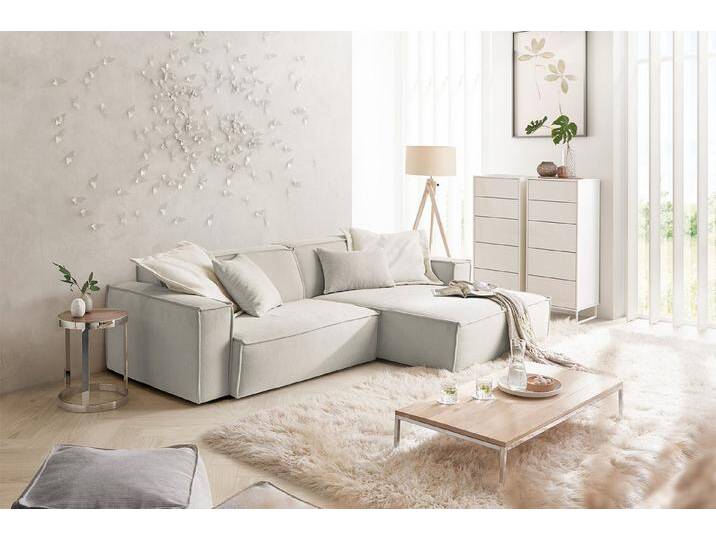 KAWOLA Ecksofa SAMU, Couch L-Form rechts oder links Feincord verschiedene Farben 276x168 cm, silberfarben, Recamiere rechts, silber von OTTO