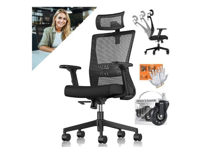 KESSER Schreibtischstuhl, mit verstellbaren Armlehnen Drehstuhl Schreibtischstuhl ergonomisch, schwarz, schwarz von OTTO
