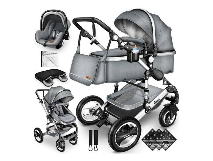 KIDUKU Kombi-Kinderwagen ® 3 in 1 Kombi-Kinderwagen Buggy Reisebuggy inkl. Auto- Babyscha, Kindertisch, grau, Grau von OTTO