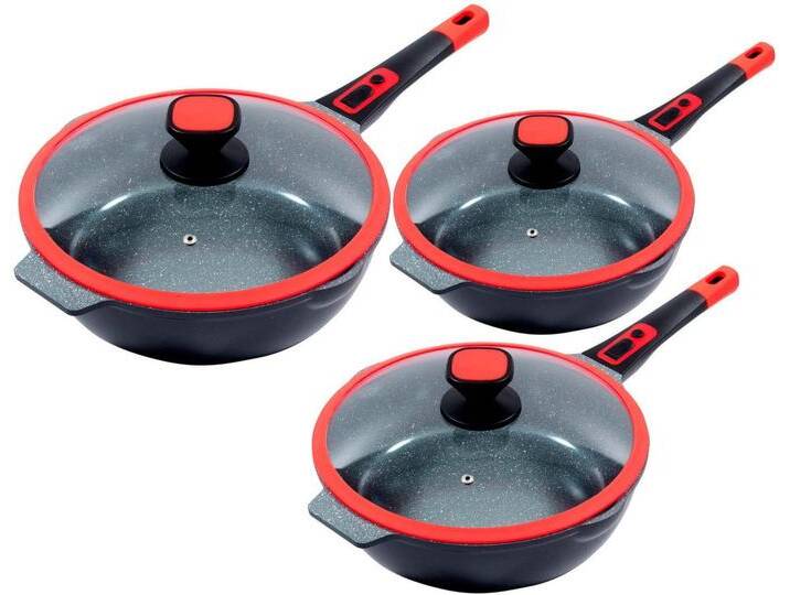 KING Pfannen-Set Click-Grip, Aluminiumguss (Set, 3-tlg., je 1 Pfanne Ø 24/28/32 cm, H: 7,5/8,5/9,5 cm, - 6/2,8/4 l), abnehmbarer Griff, Induktion von OTTO