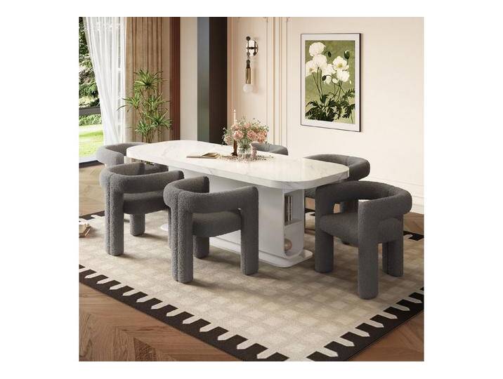 KLAM HOME Esszimmerstuhl Ergonomischer Sessel mit Premium Teddy Flor mit Armlehne (Teddy Flor Stühle/Esszimmerstühle 1er Set, 1 St), Wohnzimmer Küche Sessel 1-Stück/Satz Freizeitstühle, grau von OTTO
