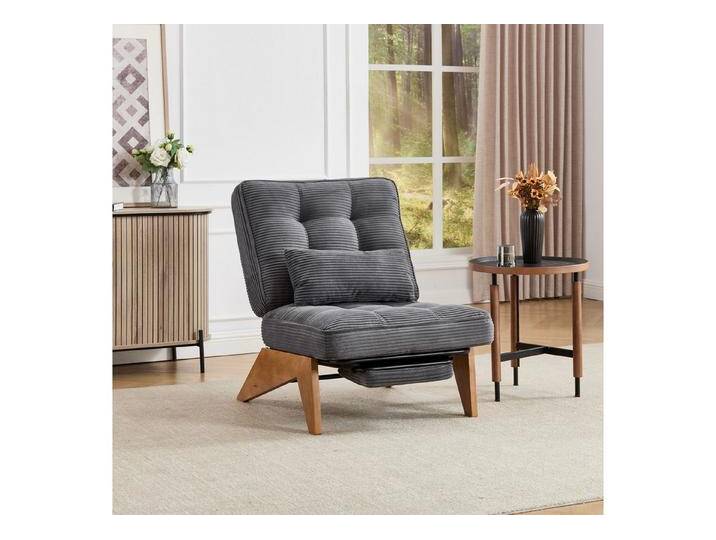 KLAM HOME Loungesessel Moderner Loungesessel mit verstellbarer Rückenlehne und Fußstütze (Ergonomischer Relaxsessel mit Massivholzbeinen), Inklusive Lendenkissen für Wohnzimmer und Homeoffice, grau von OTTO
