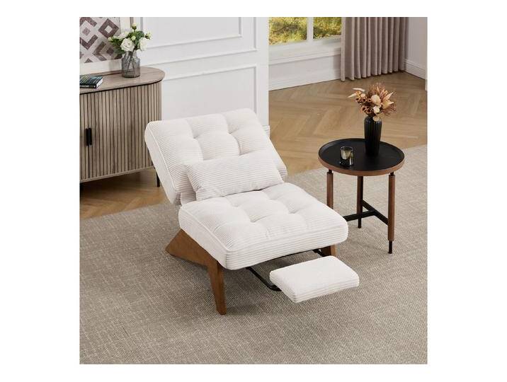 KLAM HOME Loungesessel Moderner Loungesessel mit verstellbarer Rückenlehne und Fußstütze (Ergonomischer Relaxsessel mit Massivholzbeinen), Inklusive Lendenkissen für Wohnzimmer und Homeoffice, beige von OTTO