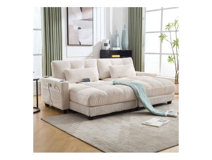 KLAM HOME Schlafsofa Ecksofa Palmensessel Relaxsofa Polstermöbel mit 2Becherhaltern&USB, mit eine Seitentaschen, Cordstoff, Sitzsack mit rollenden polstern, Perfekt für Wohnzimmer, Schlafzimmer, Jugendzimmer, Gästezimmer, beige KLAM HOME Schlafsofa Ecksofa Palmensessel Relaxsofa Polstermöbel mit 2Becherhaltern&USB, mit eine Seitentaschen, Cordstoff, Sitzsack mit rollenden polstern, Perfekt für Wohnzimmer, Schlafzimmer, Jugendzimmer, Gästezimmer, beige von OTTO
