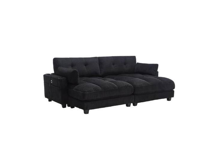 KLAM HOME Schlafsofa Ecksofa Palmensessel Relaxsofa Polstermöbel mit 2Becherhaltern&USB, mit eine Seitentaschen, Cordstoff, Sitzsack mit rollenden polstern, Perfekt für Wohnzimmer, Schlafzimmer, Jugendzimmer, Gästezimmer, schwarz von OTTO