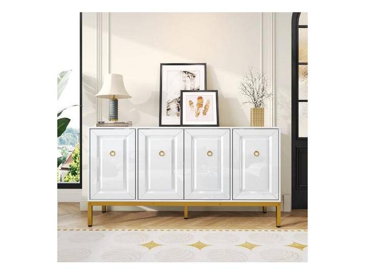 KLAM HOME Sideboard Sideboard, Hochglanz-Aufbewahrungselement, 140×80×40cm (Anrichte Kommode mit 4 Türen & verstellbare Einlegeböden), goldene Griffe und Beine von OTTO