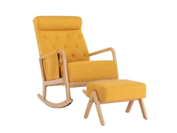 KLAM HOME Stuhl Moderne gepolsterte Schaukelstühle mit Hocker gepolstert Rückenlehne (Hohe Rückenlehne und ergonomisch), Relaxsessel mit Kopfstütze für Balkon Schlaf- und Arbeitszimmer von OTTO
